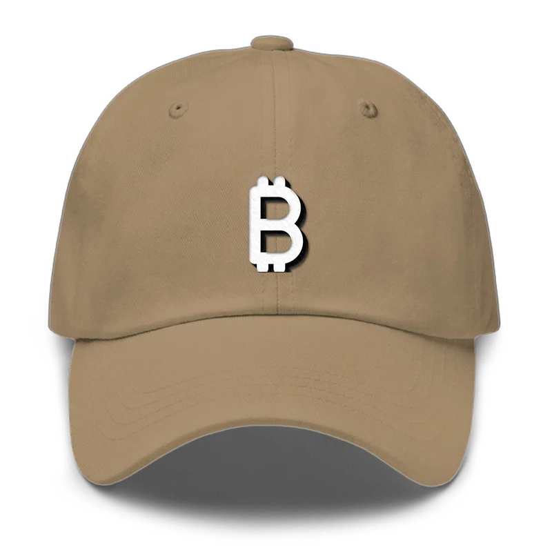 ₿ embroidered dad cap in Khaki